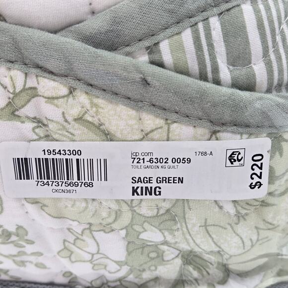NEW Laurel Manor Toile Garden Sage Green KING Cotton Quilt & 2 Pillows Set Farm - Picture 10 of 12